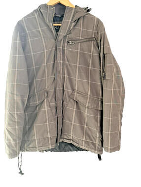 BKE Men Jacket Small Brown Plaid Hooded Full Zip Quilted Lining Pockets